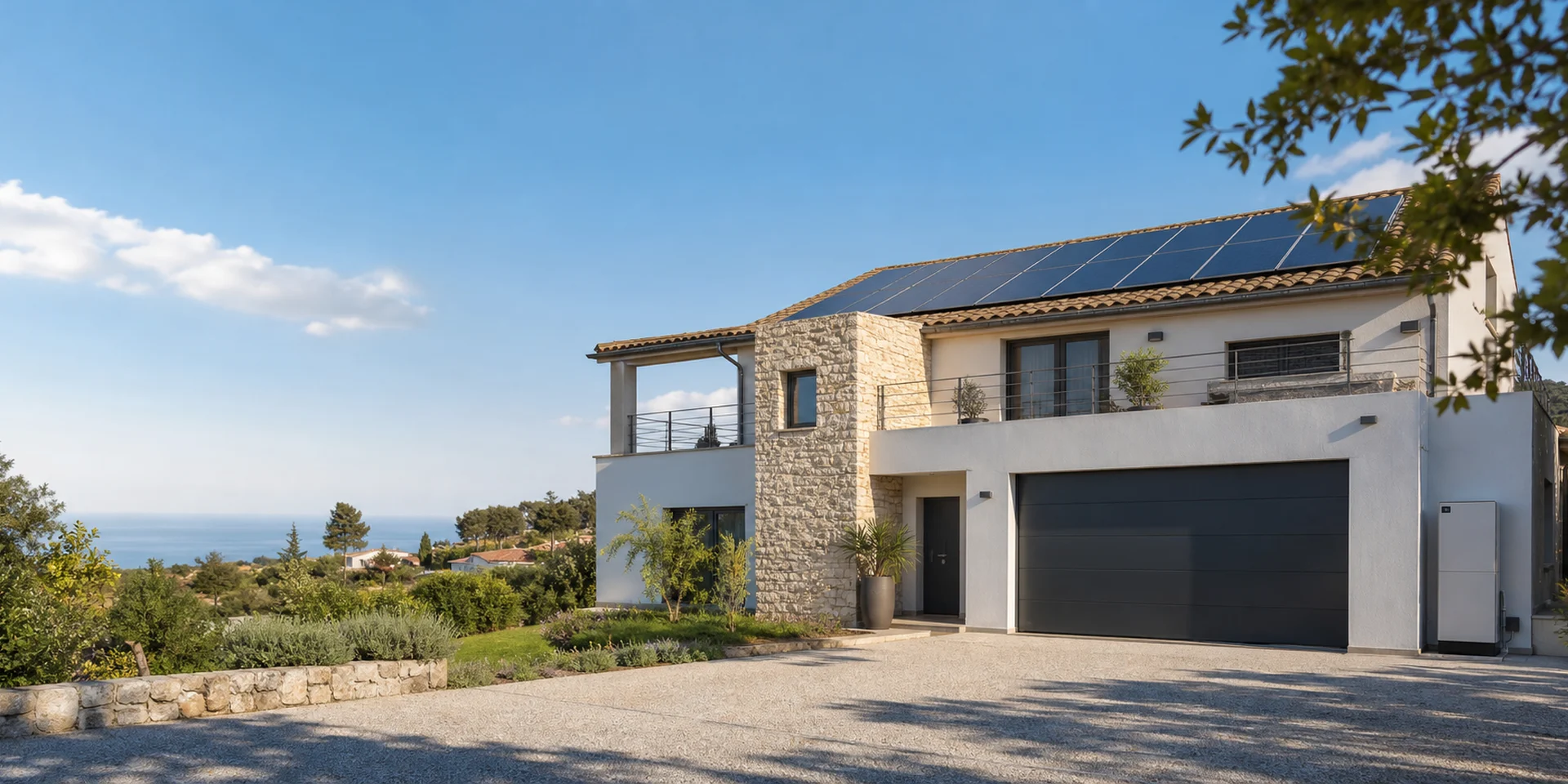 Casa contemporanea con impianto fotovoltaico e sistema di accumulo